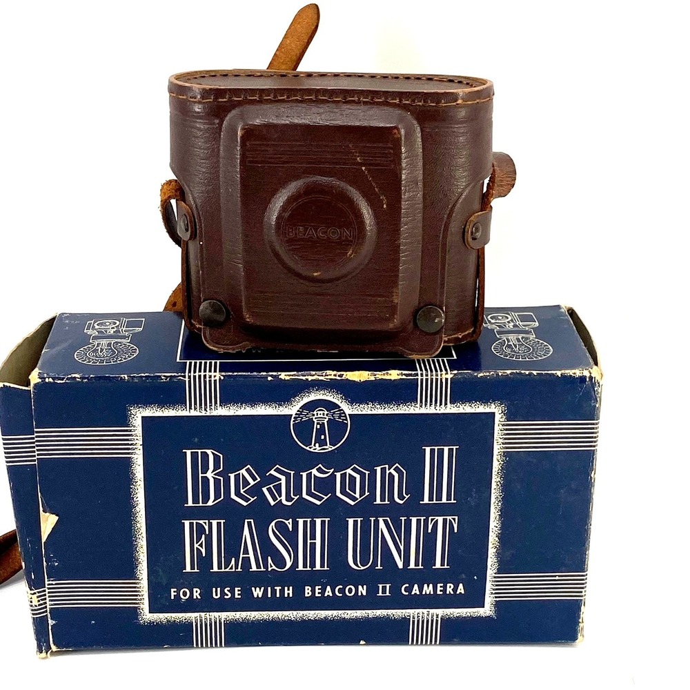 Vintage Beacon II 127 Film Camera with Brown Leather Case & Flash Unit w/Box